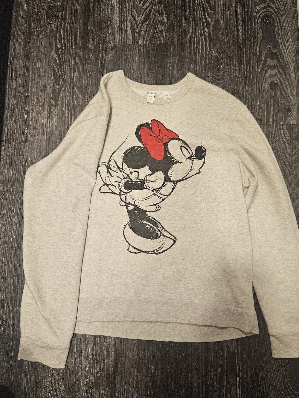 Grey Minnie Mouse Graphic Sweatshirt with Red Bow - Women's Sweater